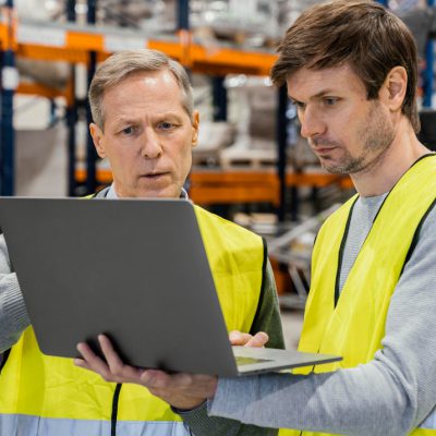 men-warehouse-working-laptop